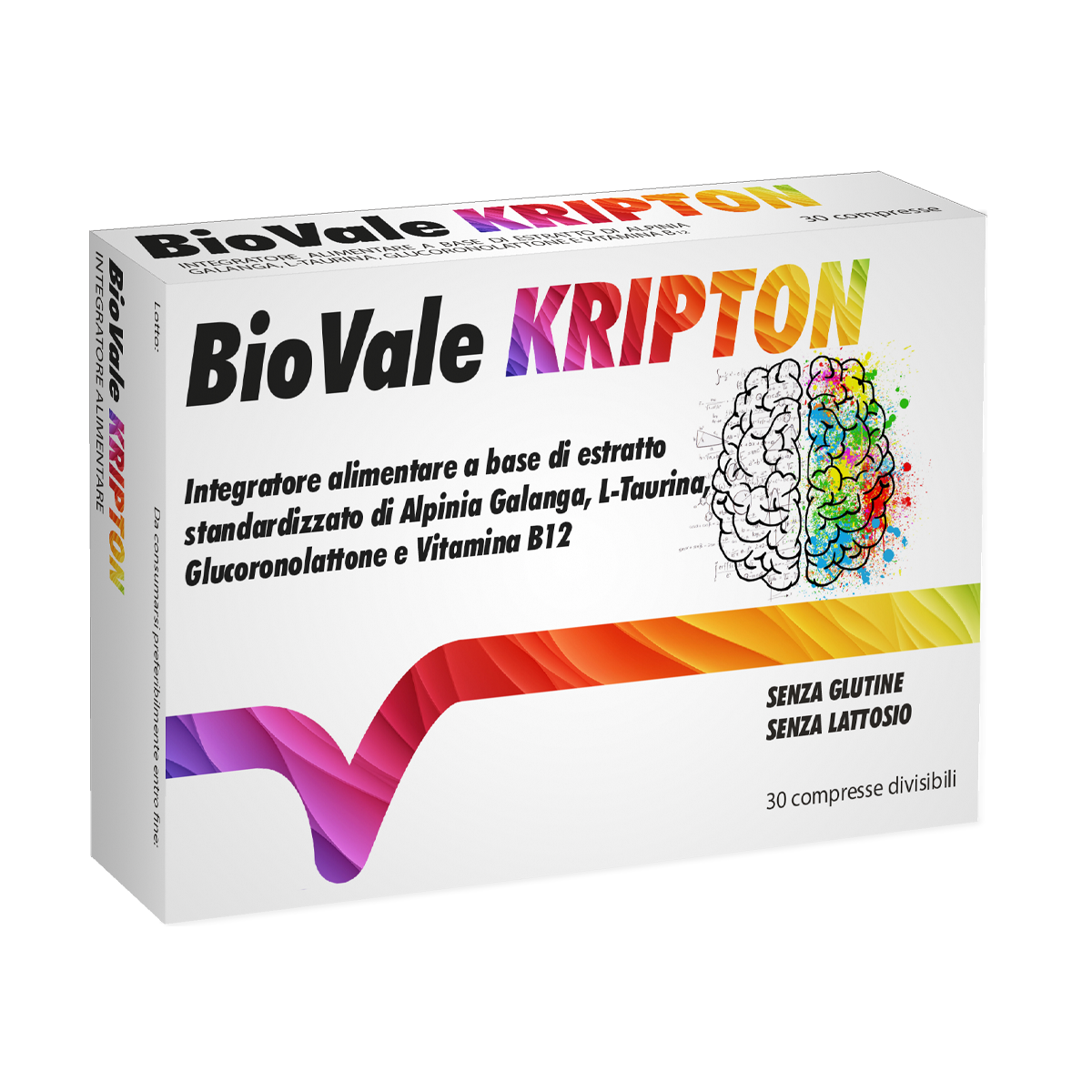 Confezione di BioVale Kripton, l’integratore alimentare che offre un approccio unico per aumentare le prestazioni cognitive e fisiche, migliorando la prontezza e la concentrazione mentale fino a 5 ore.